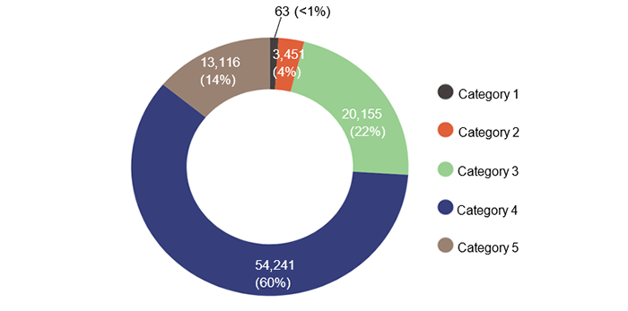 Chart showing number of presentations at satellite hospitals from August 2023 to June 2024 by category