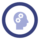 Icon of the silhouette of a person's head with two cogs inside