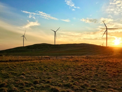 Wind turbine at sunset